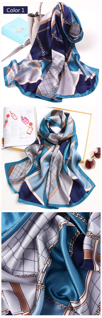 Silk Long Scarf Women 100% Natural Silk  Head Scarves Stylish  Shawls Wraps Spring Summer Elegant Thin Pashmina Foulard Femme