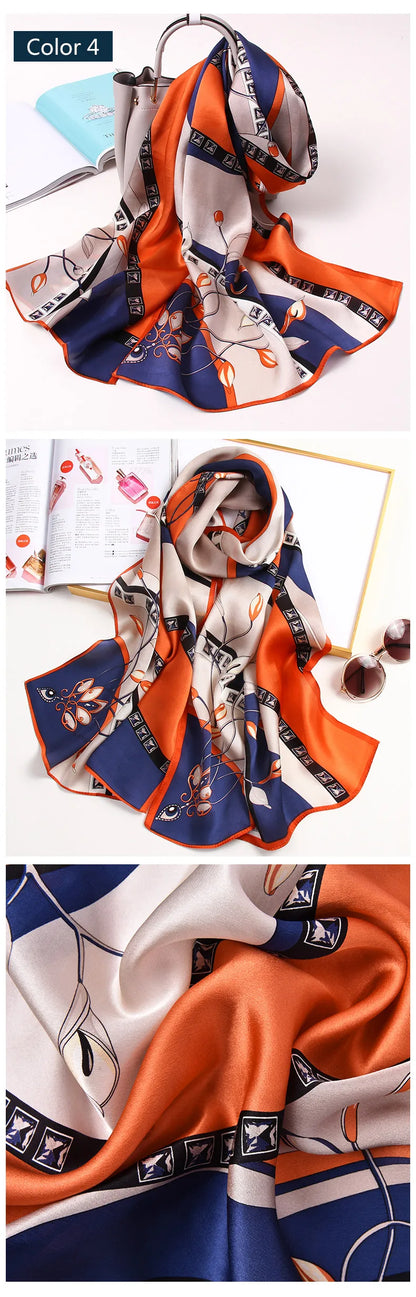 Silk Long Scarf Women 100% Natural Silk  Head Scarves Stylish  Shawls Wraps Spring Summer Elegant Thin Pashmina Foulard Femme