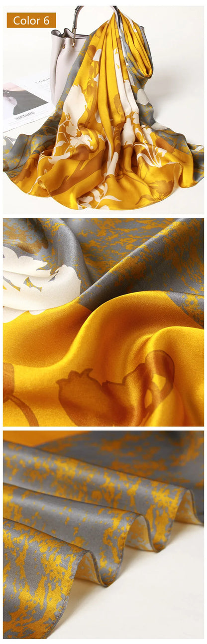 Silk Long Scarf Women 100% Natural Silk  Head Scarves Stylish  Shawls Wraps Spring Summer Elegant Thin Pashmina Foulard Femme