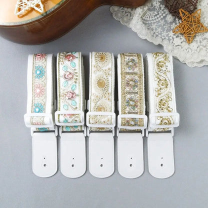 Pearl Embroidery Guitar Strap Widening Adjustable Electric Guitar Belts Guitar Accessories Leather Ends