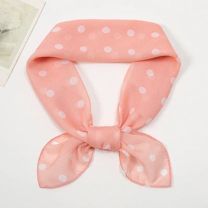 Retro Polka Dot Montage Chiffon Square Scarf Women Soft Hairband Neckerchief Hijab Lady Headband Foulard Bag Ribbons Kerchief