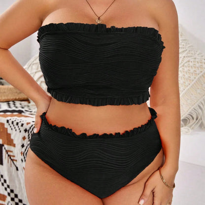 Plus Size Bikini Women's Swimsuit Black Sexy 2 Piece Bathing Suit  Strapless Bikinis Set Swimwear Beach Vacation Summer Suit