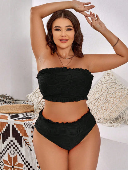 Plus Size Bikini Women's Swimsuit Black Sexy 2 Piece Bathing Suit  Strapless Bikinis Set Swimwear Beach Vacation Summer Suit