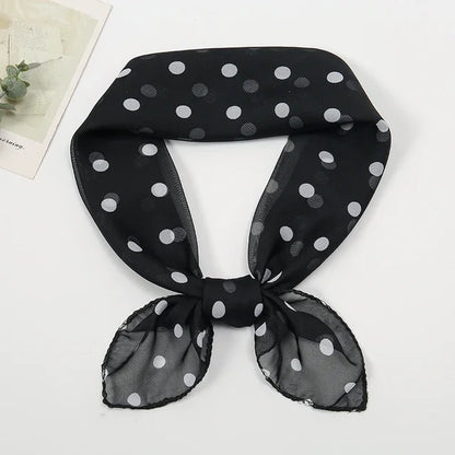 Retro Polka Dot Montage Chiffon Square Scarf Women Soft Hairband Neckerchief Hijab Lady Headband Foulard Bag Ribbons Kerchief