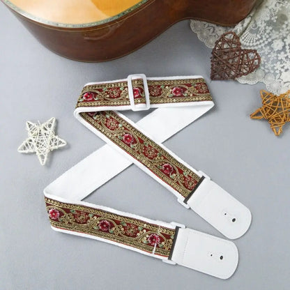 Pearl Embroidery Guitar Strap Widening Adjustable Electric Guitar Belts Guitar Accessories Leather Ends