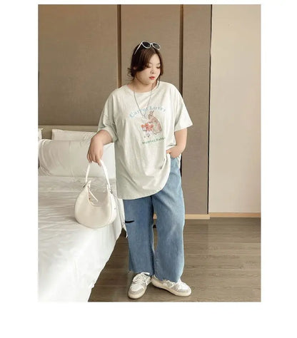 2023 Spring Autumn Loose Casual Jeans Fashion Trousers Ripped Straight Leg High Waist Bottom Solid Plus Size Cropped Pants Women