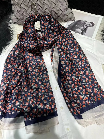 [BYSIFA] Ultralarge Spring Autumn Silk Scarf Wraps Brand Female Long Scarf Cape Fashion New Design Lace Pattern Blue Silk Scarf