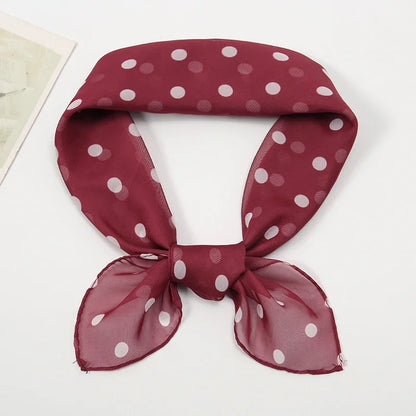 Retro Polka Dot Montage Chiffon Square Scarf Women Soft Hairband Neckerchief Hijab Lady Headband Foulard Bag Ribbons Kerchief