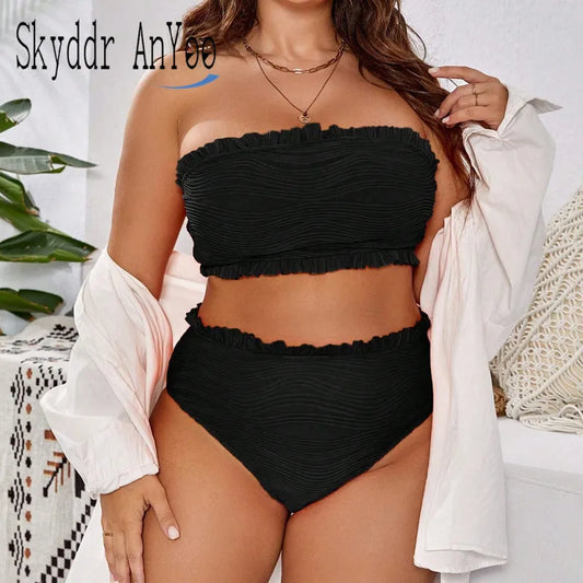 Plus Size Bikini Women's Swimsuit Black Sexy 2 Piece Bathing Suit  Strapless Bikinis Set Swimwear Beach Vacation Summer Suit