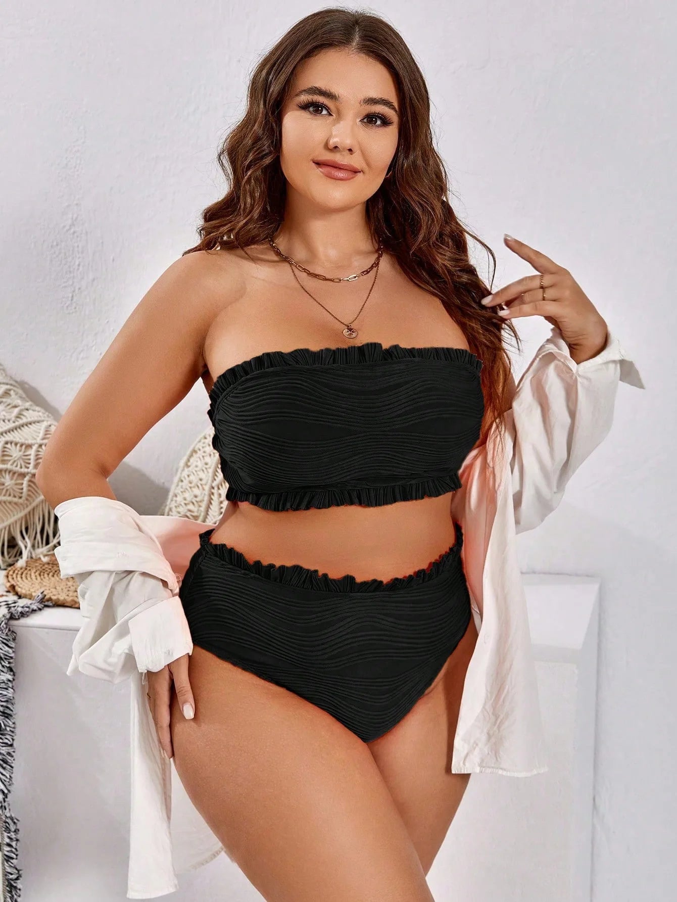 Plus Size Bikini Women's Swimsuit Black Sexy 2 Piece Bathing Suit  Strapless Bikinis Set Swimwear Beach Vacation Summer Suit