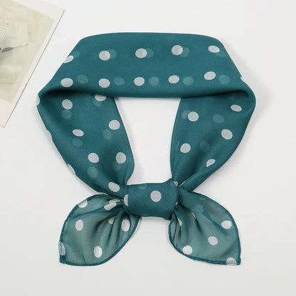 Retro Polka Dot Montage Chiffon Square Scarf Women Soft Hairband Neckerchief Hijab Lady Headband Foulard Bag Ribbons Kerchief