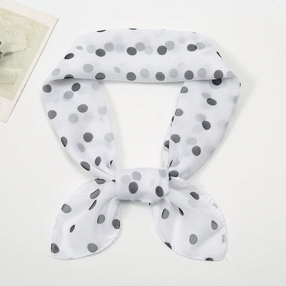 Retro Polka Dot Montage Chiffon Square Scarf Women Soft Hairband Neckerchief Hijab Lady Headband Foulard Bag Ribbons Kerchief