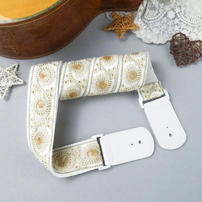 Pearl Embroidery Guitar Strap Widening Adjustable Electric Guitar Belts Guitar Accessories Leather Ends