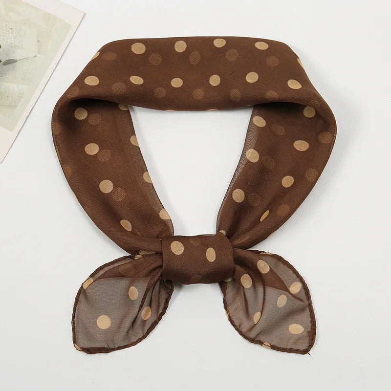 Retro Polka Dot Montage Chiffon Square Scarf Women Soft Hairband Neckerchief Hijab Lady Headband Foulard Bag Ribbons Kerchief