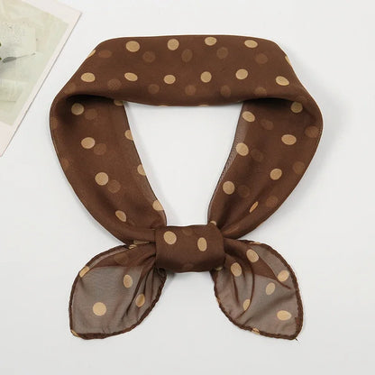 Retro Polka Dot Montage Chiffon Square Scarf Women Soft Hairband Neckerchief Hijab Lady Headband Foulard Bag Ribbons Kerchief