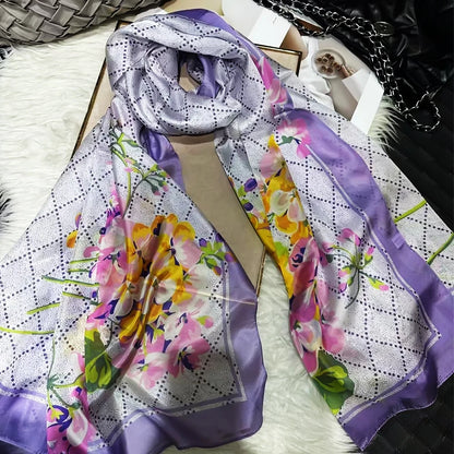 [BYSIFA] Ultralarge Spring Autumn Silk Scarf Wraps Brand Female Long Scarf Cape Fashion New Design Lace Pattern Blue Silk Scarf