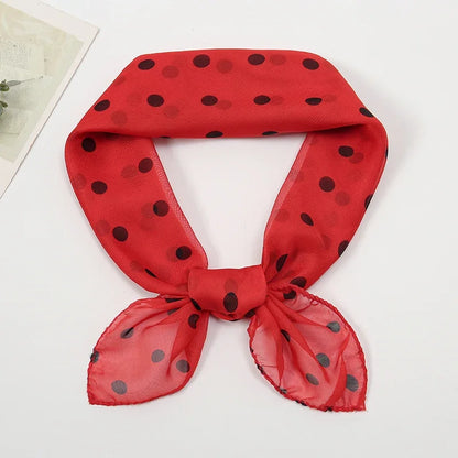 Retro Polka Dot Montage Chiffon Square Scarf Women Soft Hairband Neckerchief Hijab Lady Headband Foulard Bag Ribbons Kerchief