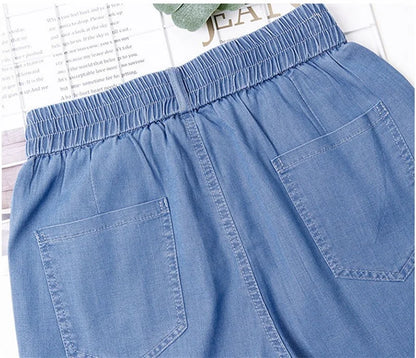 High-Quality Jeans Women's Summer Thin New Style 2024 Cowboy Pants High Waist Ice Silk Nine Points Harlan Denim Trousers Female