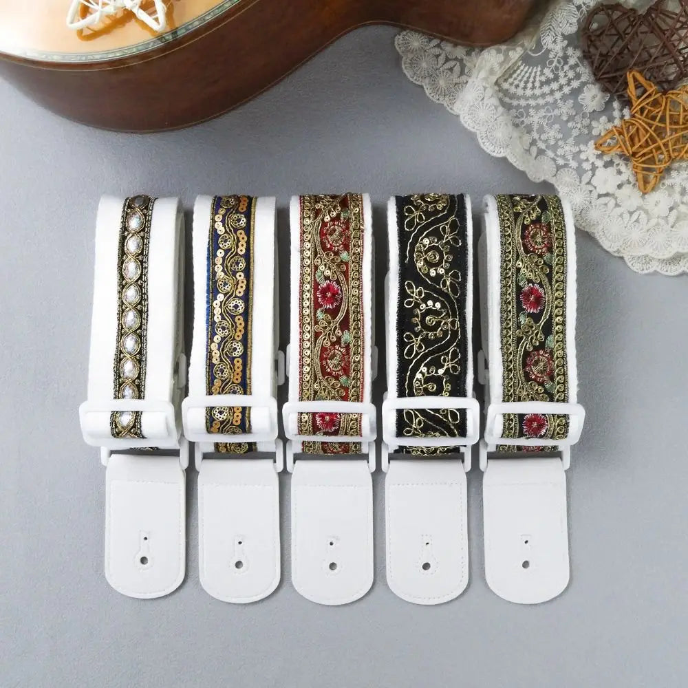 Pearl Embroidery Guitar Strap Widening Adjustable Electric Guitar Belts Guitar Accessories Leather Ends