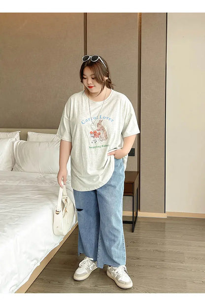 2023 Spring Autumn Loose Casual Jeans Fashion Trousers Ripped Straight Leg High Waist Bottom Solid Plus Size Cropped Pants Women