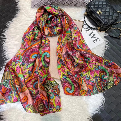 [BYSIFA] Ultralarge Spring Autumn Silk Scarf Wraps Brand Female Long Scarf Cape Fashion New Design Lace Pattern Blue Silk Scarf