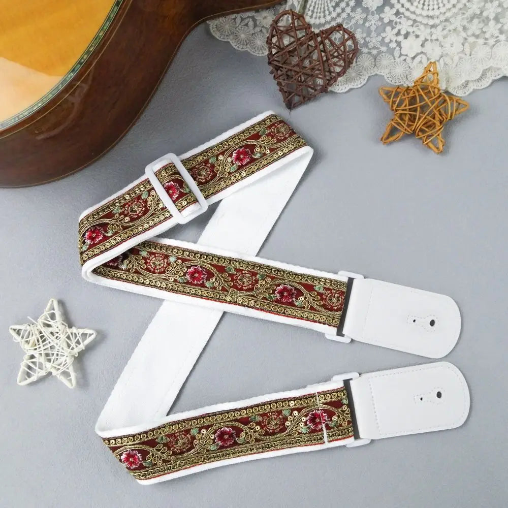 Pearl Embroidery Guitar Strap Widening Adjustable Electric Guitar Belts Guitar Accessories Leather Ends