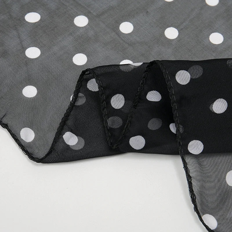 Retro Polka Dot Montage Chiffon Square Scarf Women Soft Hairband Neckerchief Hijab Lady Headband Foulard Bag Ribbons Kerchief