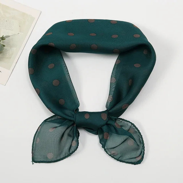 Retro Polka Dot Montage Chiffon Square Scarf Women Soft Hairband Neckerchief Hijab Lady Headband Foulard Bag Ribbons Kerchief