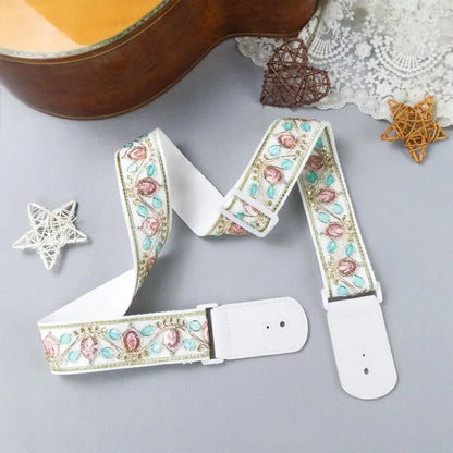 Pearl Embroidery Guitar Strap Widening Adjustable Electric Guitar Belts Guitar Accessories Leather Ends