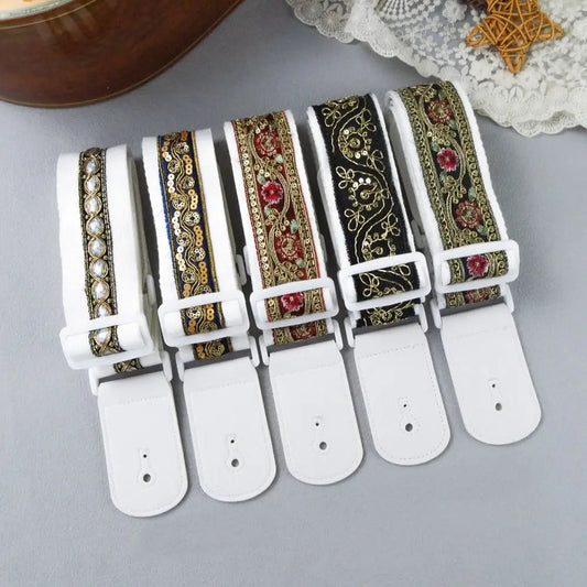 Pearl Embroidery Guitar Strap Widening Adjustable Electric Guitar Belts Guitar Accessories Leather Ends