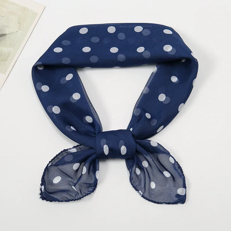 Retro Polka Dot Montage Chiffon Square Scarf Women Soft Hairband Neckerchief Hijab Lady Headband Foulard Bag Ribbons Kerchief