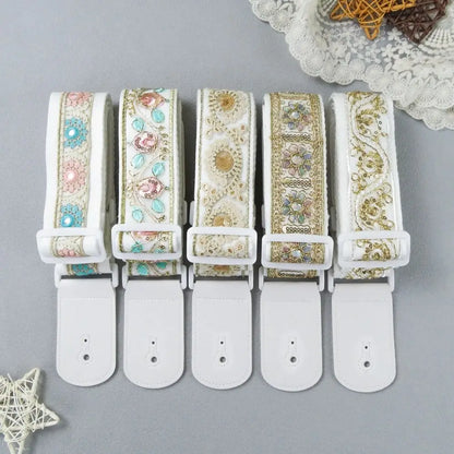 Pearl Embroidery Guitar Strap Widening Adjustable Electric Guitar Belts Guitar Accessories Leather Ends