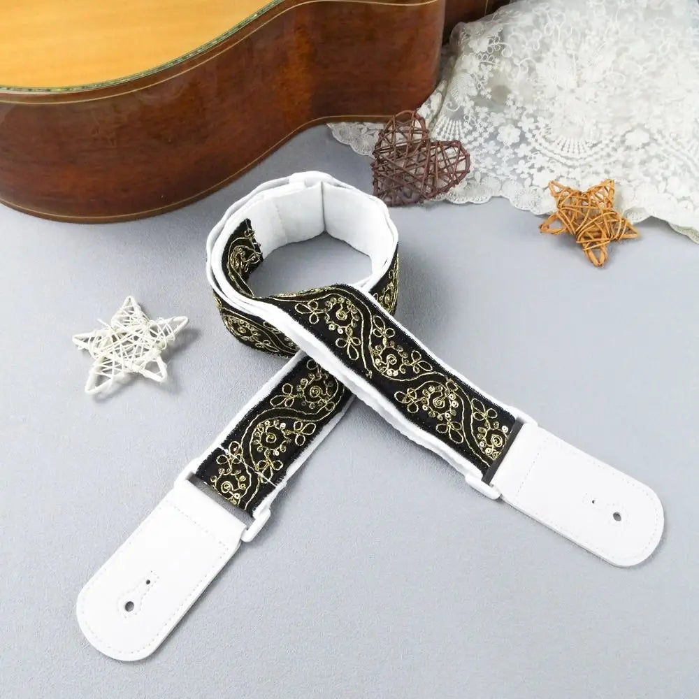 Pearl Embroidery Guitar Strap Widening Adjustable Electric Guitar Belts Guitar Accessories Leather Ends