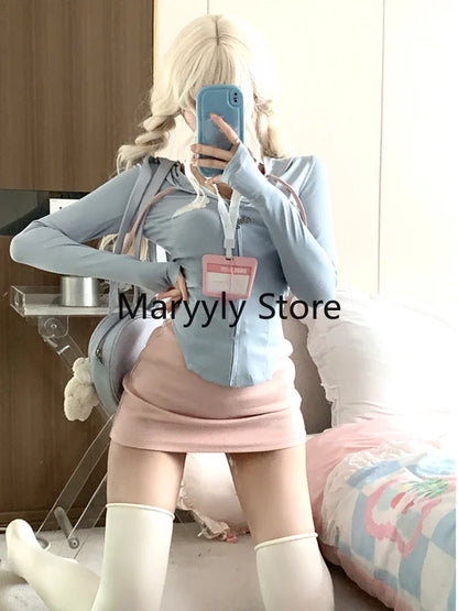 2023 Summer Elegant Long Sleeve Crop Tops + Pure Color Mini Skirts 2 Piece Dress Set Female Y2k Bodycon French Party Suits Style