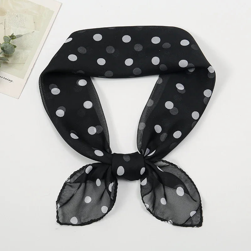 Retro Polka Dot Montage Chiffon Square Scarf Women Soft Hairband Neckerchief Hijab Lady Headband Foulard Bag Ribbons Kerchief