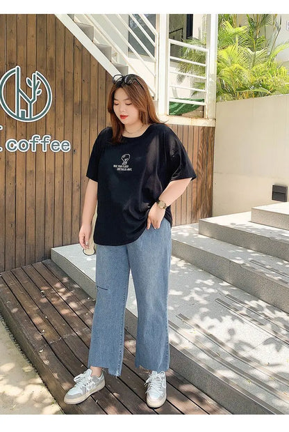 2023 Spring Autumn Loose Casual Jeans Fashion Trousers Ripped Straight Leg High Waist Bottom Solid Plus Size Cropped Pants Women