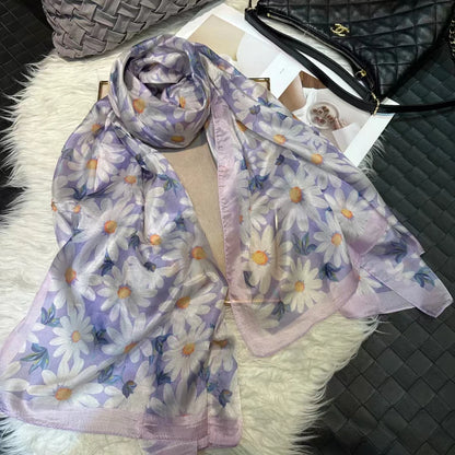 [BYSIFA] Ultralarge Spring Autumn Silk Scarf Wraps Brand Female Long Scarf Cape Fashion New Design Lace Pattern Blue Silk Scarf