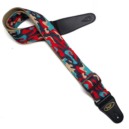 Cotton Guitar Strap for Acoustic Electric Guitar and Bass Adjustable Camouflage Thickening Guitar Belt Durable leather ends