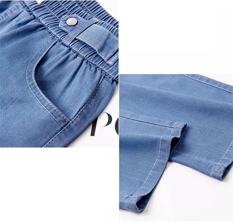 High-Quality Jeans Women's Summer Thin New Style 2024 Cowboy Pants High Waist Ice Silk Nine Points Harlan Denim Trousers Female