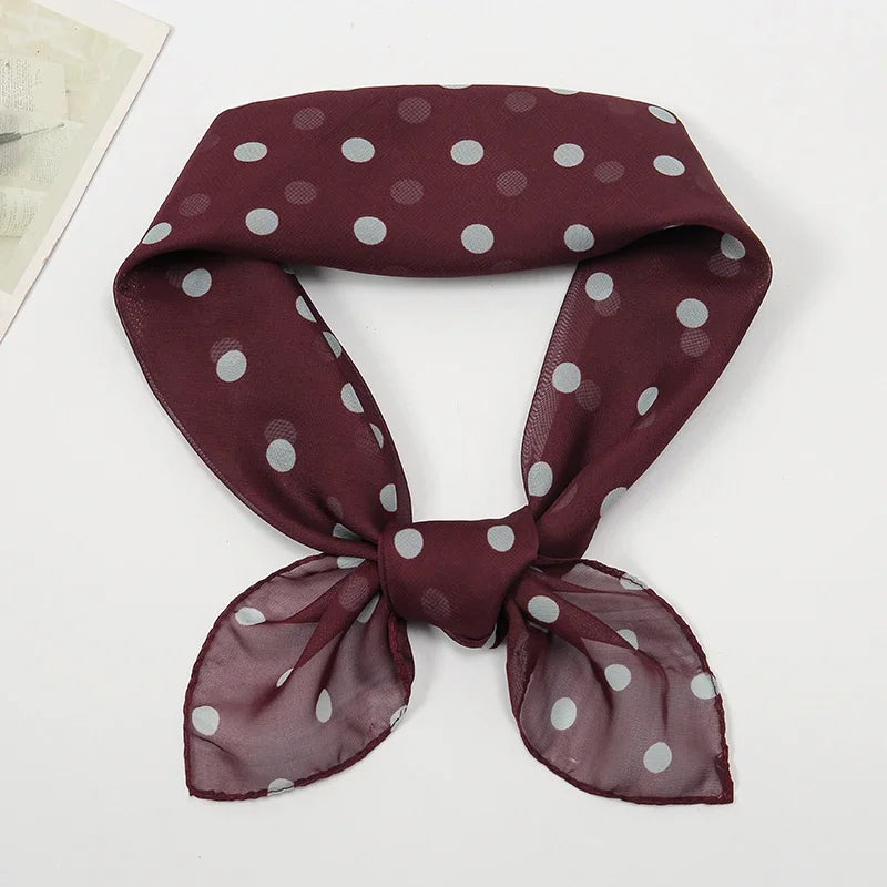 Retro Polka Dot Montage Chiffon Square Scarf Women Soft Hairband Neckerchief Hijab Lady Headband Foulard Bag Ribbons Kerchief